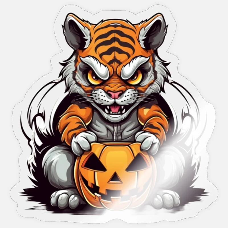 Grim Tiger Halloween Design - Sticker size S (10 x 10 cm) - transparent glossy