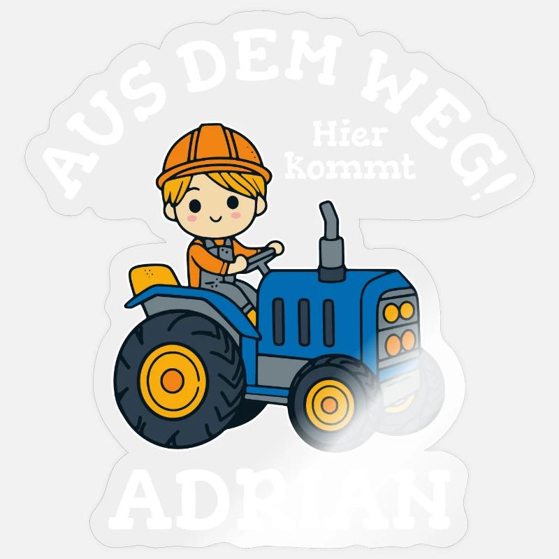 Adrian Vorname Traktor - Sticker Größe S (10 x 10 cm) - Transparent glänzend