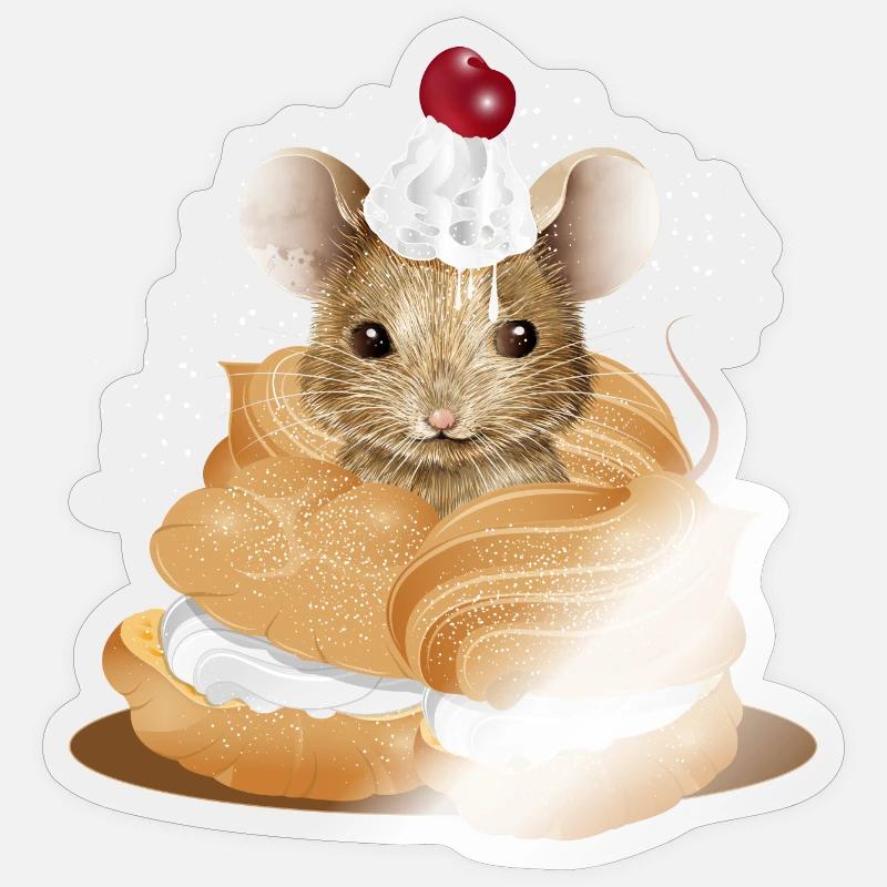 Maus mit Sahnehäubchen inmitten von Windbeuteln - Sticker Größe S (10 x 10 cm) - Transparent glänzend