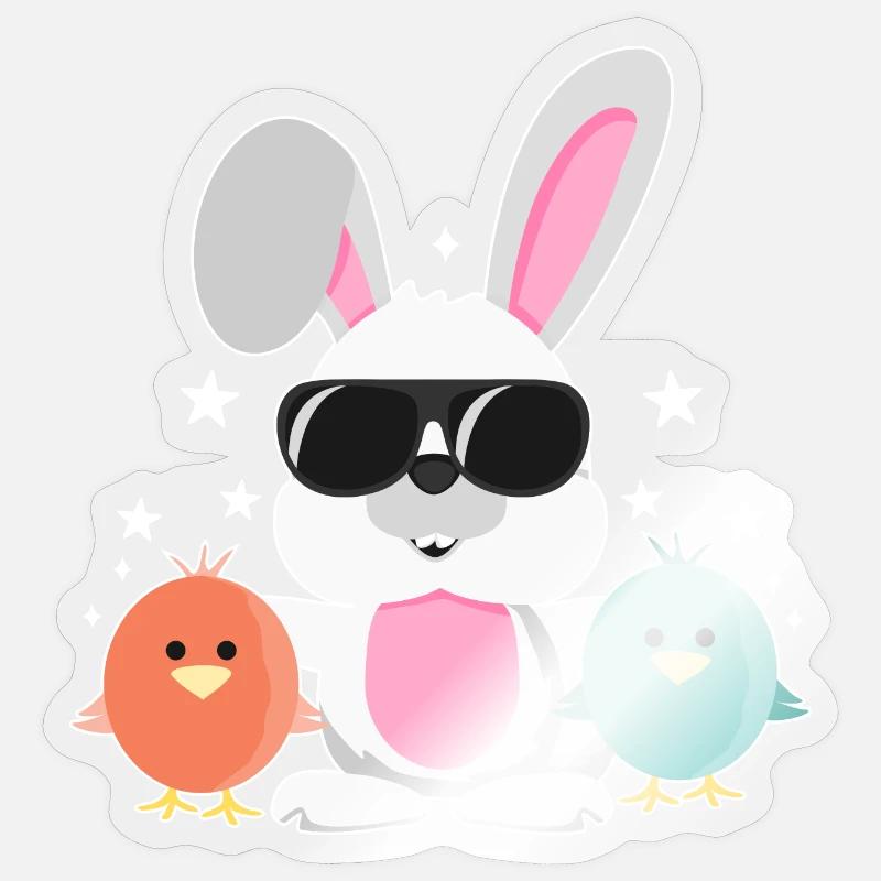 Bunny with Sunglasses, Chick, Rabbit, Easter Bunny Sticker size S (10 x 10 cm)