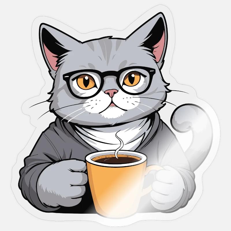 Coffee-drinking cat Sticker size S (10 x 10 cm)