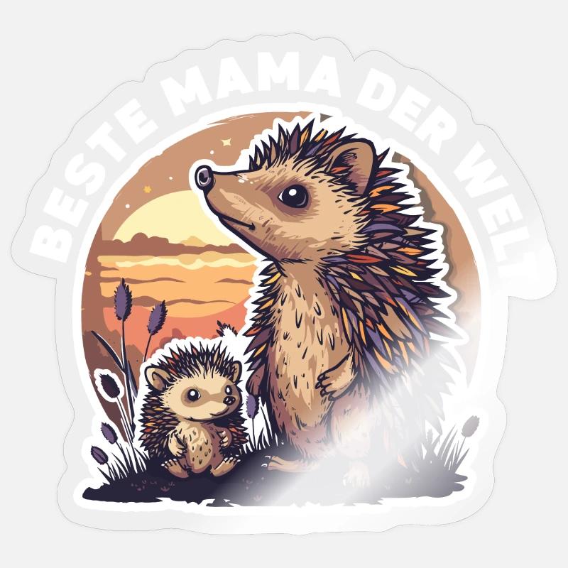 Mama Mutter Beste Mama der Welt Igel Spruch - Sticker Größe S (10 x 10 cm) - Transparent glänzend