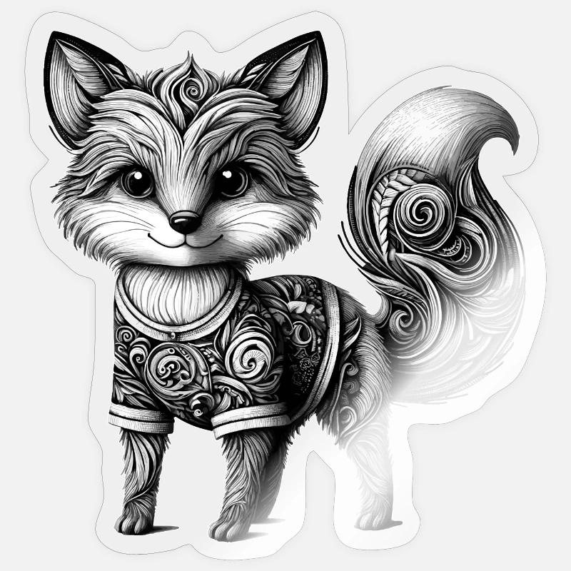 Artfully designed fox in black and white Sticker size S (10 x 10 cm)