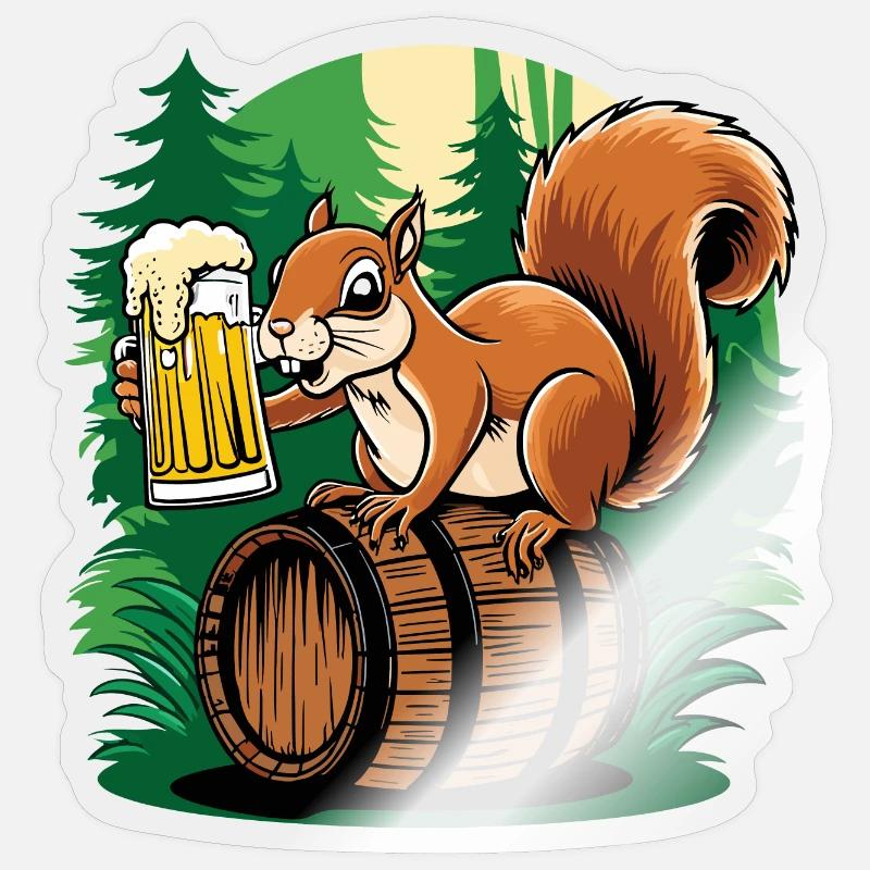 Biertrinkendes Eichhörnchen Sticker Größe S (10 x 10 cm)