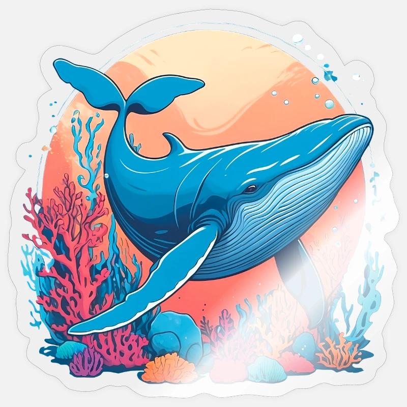 Dessin De Baleine Bleue - Sticker taille S (10 x 10 cm) - brillant transparent