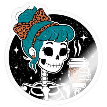 Funny Mexican Skeleton with Latte Coffee Halloween - Sticker size S (10 x 10 cm) - transparent glossy - Front
