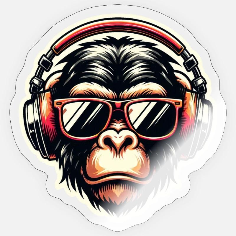 Monkey Headphones Lunettes - Sticker taille S (10 x 10 cm) - brillant transparent