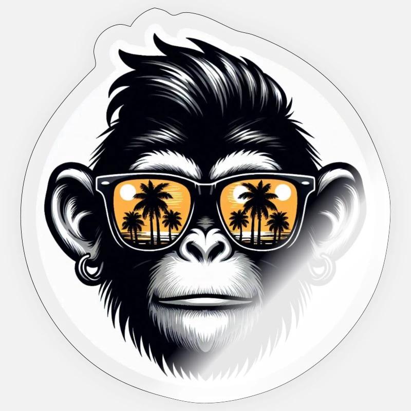 Lunettes de singe Palmiers - Sticker taille S (10 x 10 cm) - brillant transparent