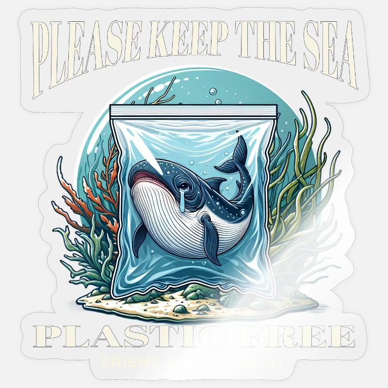 Les baleines et le plastique - Sticker taille S (10 x 10 cm) - brillant transparent