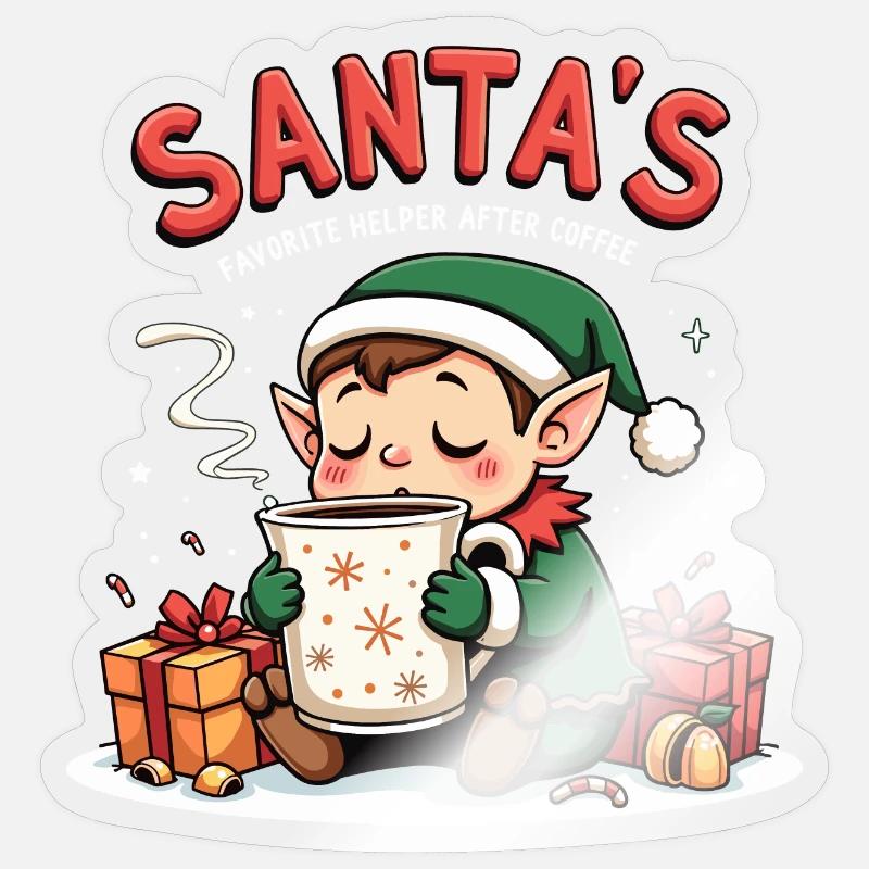 Santa's Coffee Elf - Sticker size S (10 x 10 cm) - transparent glossy
