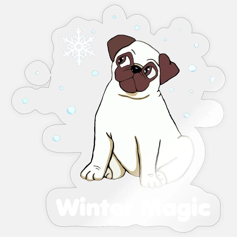 Winterzauber Mops - Sticker Größe S (10 x 10 cm) - Transparent glänzend