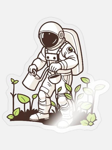 Astronaut Gärtner - Weltraum trifft Natur - Sticker Größe S (10 x 10 cm) - Transparent glänzend