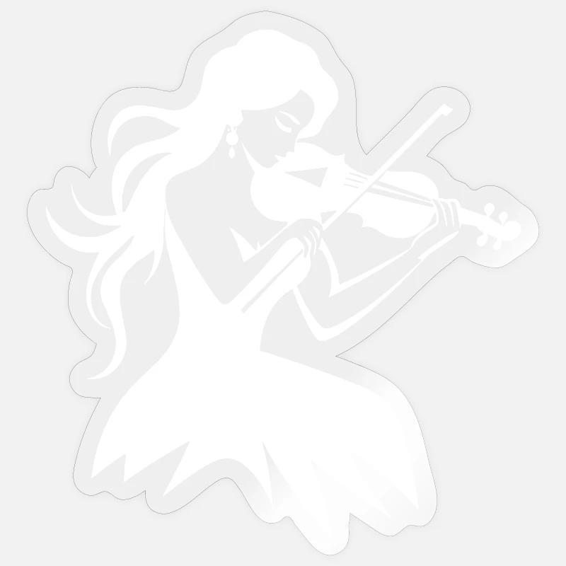 Dessin de fille de violon - Sticker taille S (10 x 10 cm) - brillant transparent