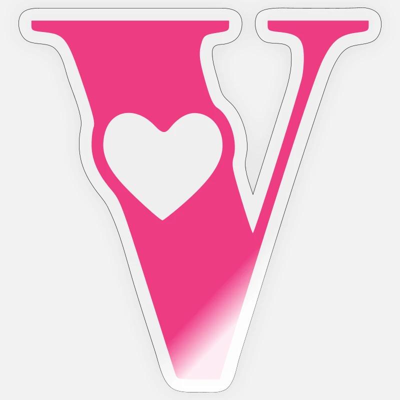 Buchstabe v Anfangsbuchstabe mit Herz Sticker Größe S (10 x 10 cm)