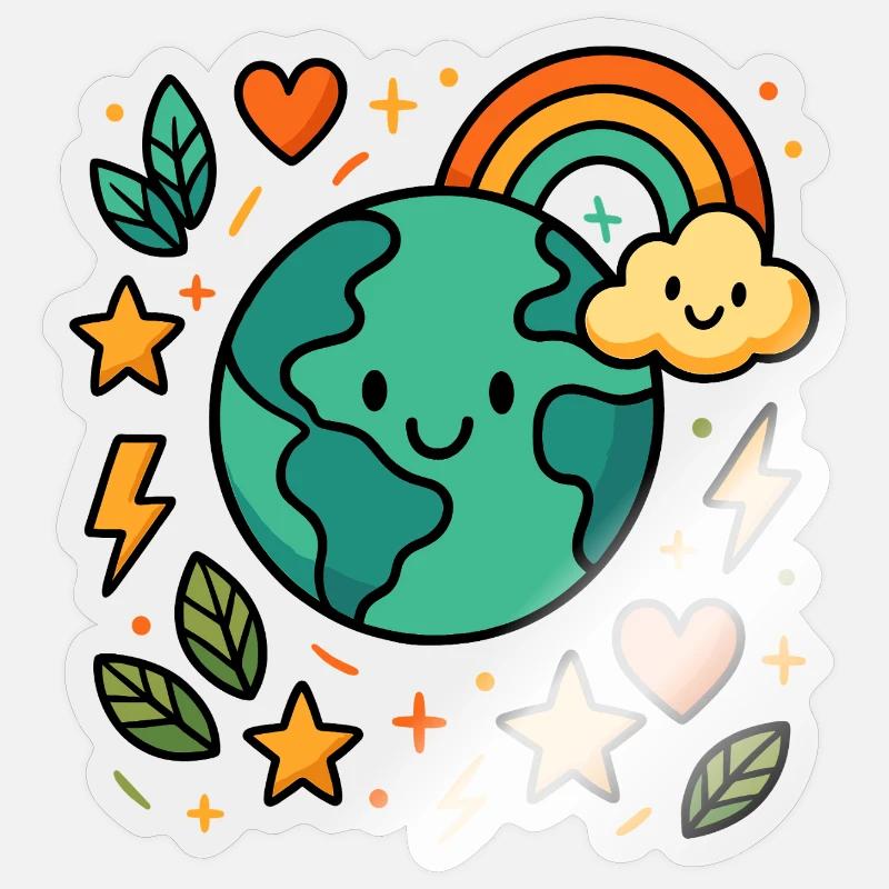 Planète de dessin animé de la Terre heureuse - Sticker taille S (10 x 10 cm) - brillant transparent