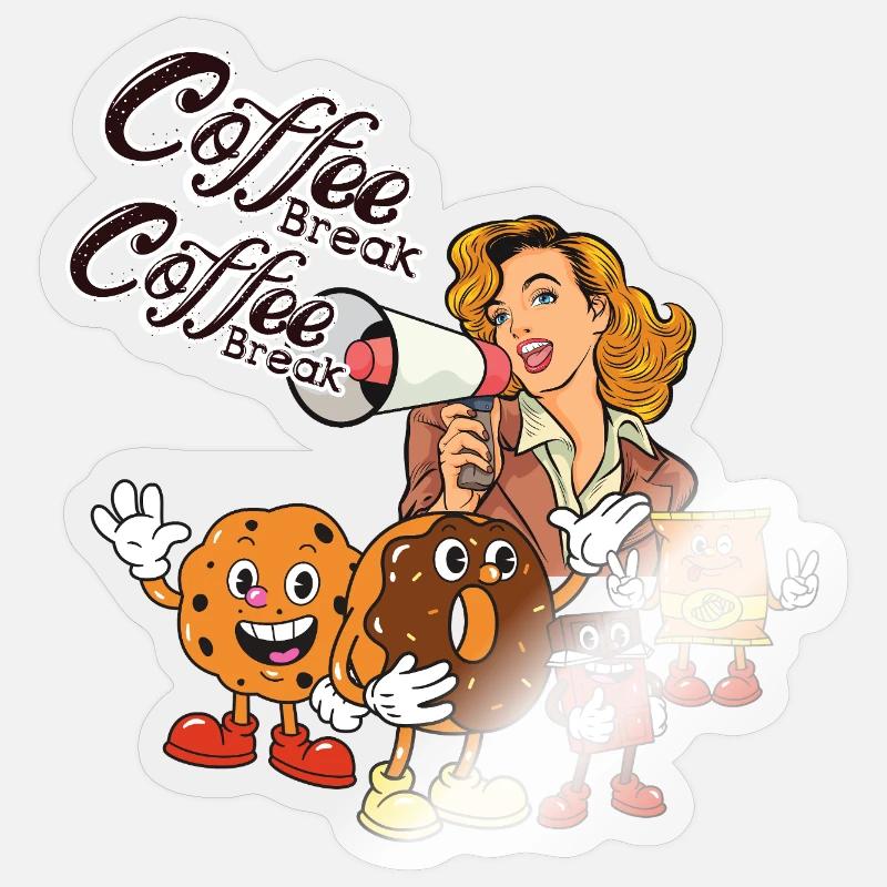 Pause-café – Style rétro et biscuits mignons - Sticker taille S (10 x 10 cm) - brillant transparent