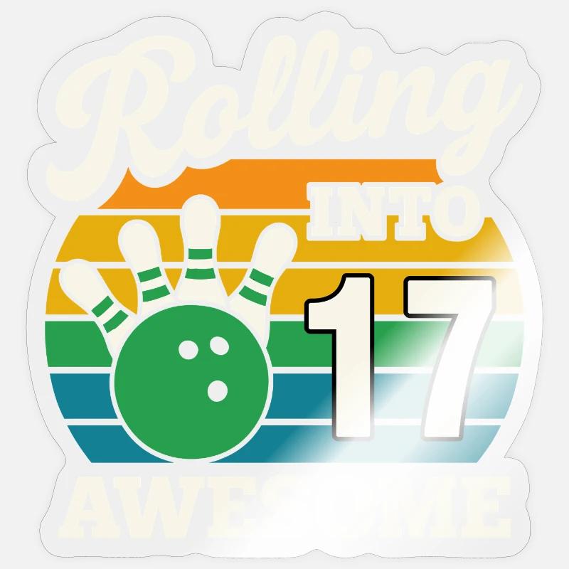 Retro Bowling 17th Birthday Tee Sticker size S (10 x 10 cm)