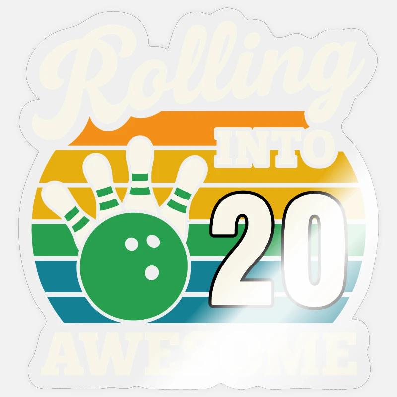 Bowling 20e anniversaire célébration graphique - Sticker taille S (10 x 10 cm) - brillant transparent