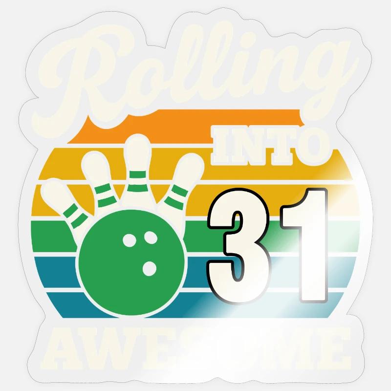 Retro Bowling 31e anniversaire Design Sticker taille S (10 x 10 cm)