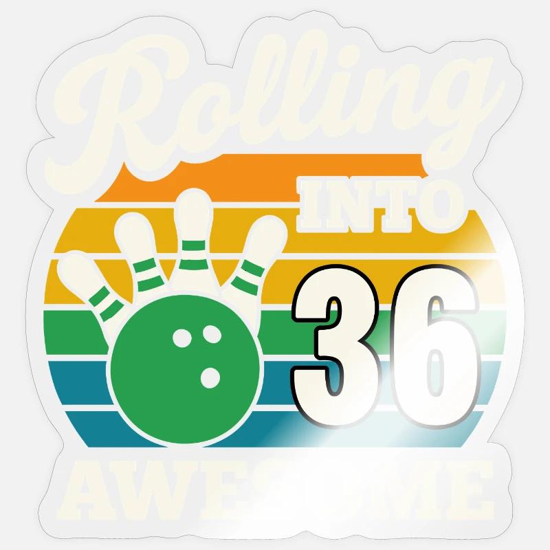 Retro Bowling 36th Birthday Graphic - Sticker size S (10 x 10 cm) - transparent glossy