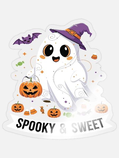 Niedlicher Halloween-Geist mit Kürbiskorb - Sticker Größe S (10 x 10 cm) - Transparent glänzend