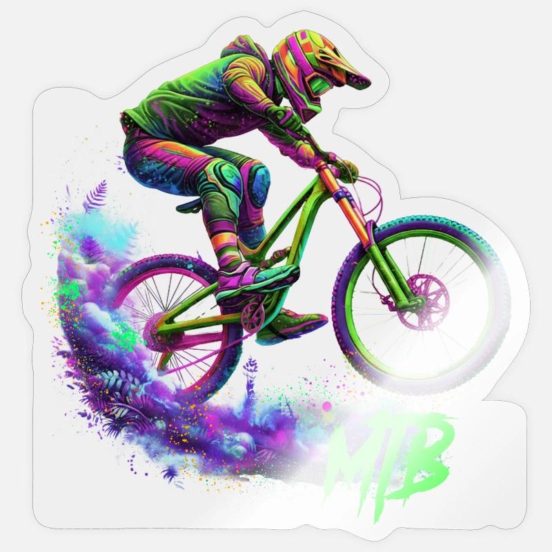 Neon MTB biker - Sticker size S (10 x 10 cm) - transparent glossy