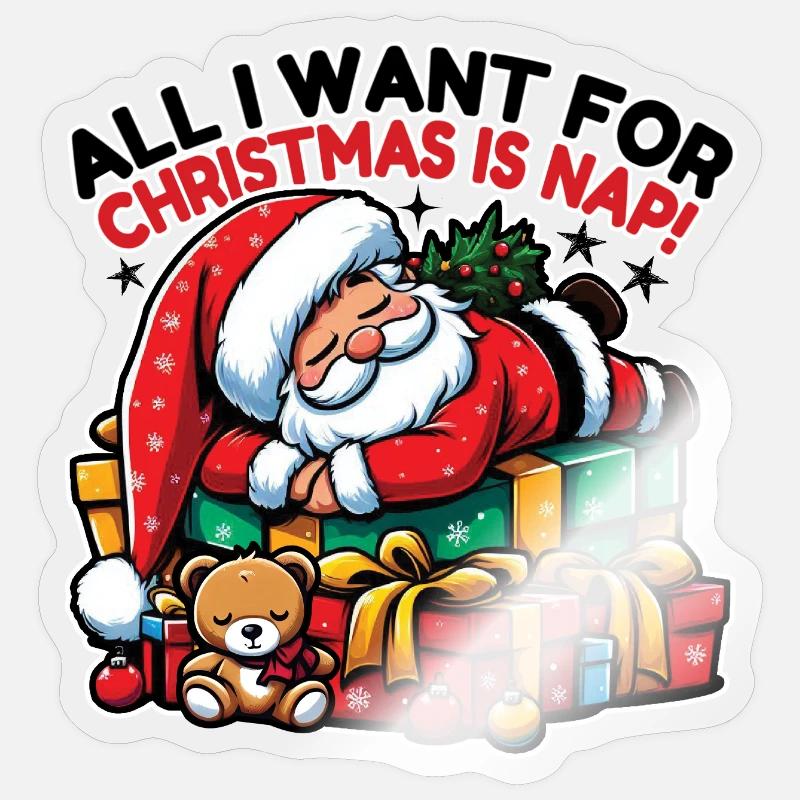 Santa Nickerchen – Traumhafte Weihnachtsruhe - Sticker Größe S (10 x 10 cm) - Transparent glänzend