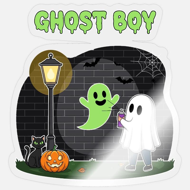 Geisterjunge Halloween Szene - Sticker Größe S (10 x 10 cm) - Transparent glänzend