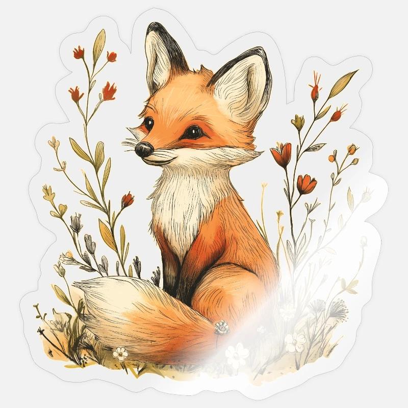 Fuchs mit Blumen Sticker Größe S (10 x 10 cm)