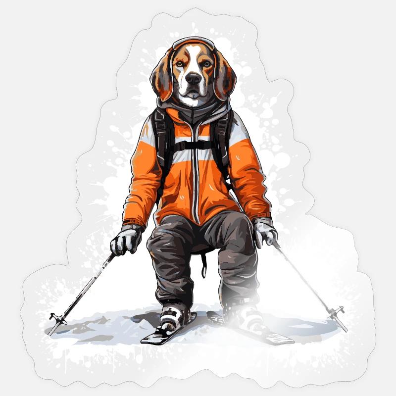 Beagle Dog Ski Skiing - Sticker size S (10 x 10 cm) - transparent glossy