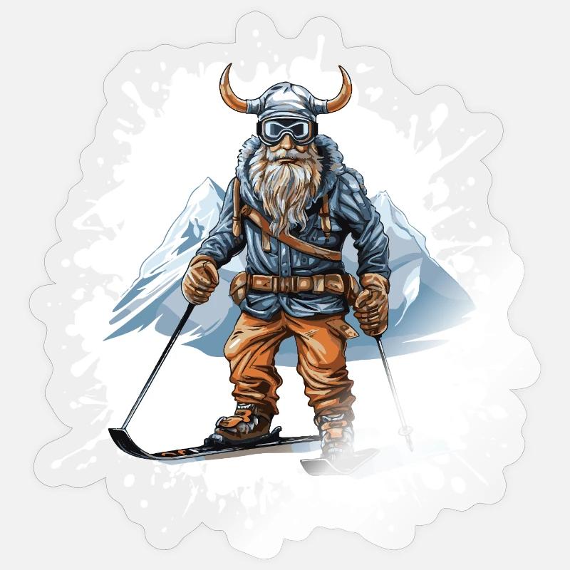 Wikinger Ski Skifahren - Sticker Größe S (10 x 10 cm) - Transparent glänzend