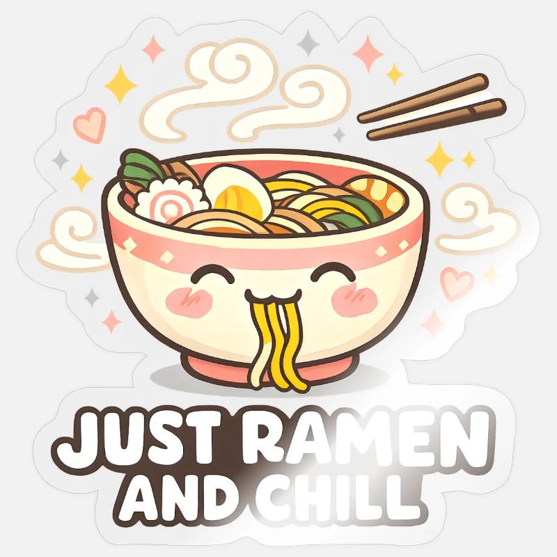 Ramen et Chill - Sticker taille S (10 x 10 cm) - brillant transparent