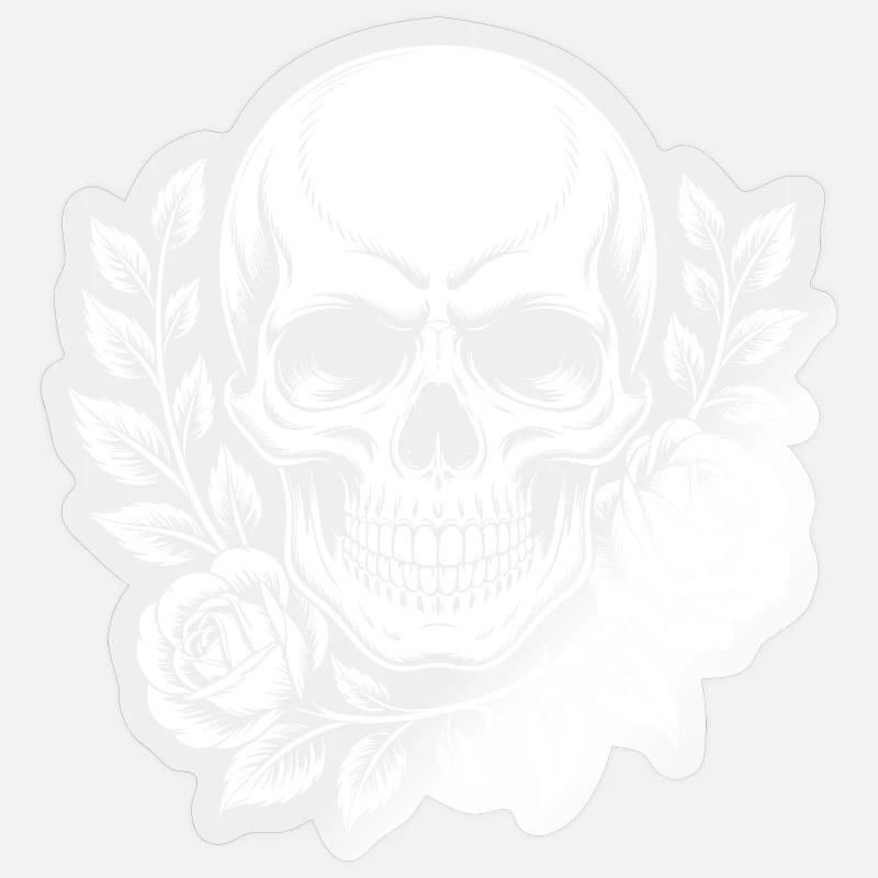 Crâne avec couronne de fleurs - Sticker taille S (10 x 10 cm) - brillant transparent