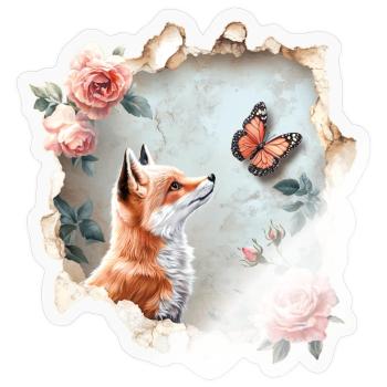 Fuchs mit Schmetterling - Sticker Größe S (10 x 10 cm) - Transparent glänzend - Vorne