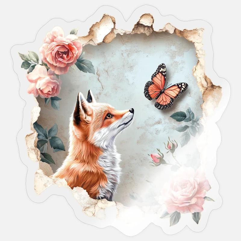 Fuchs mit Schmetterling - Sticker Größe S (10 x 10 cm) - Transparent glänzend