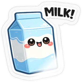 Kawaii Milchcarton Sticker Design - Sticker Größe S (10 x 10 cm) - Transparent glänzend - Vorne