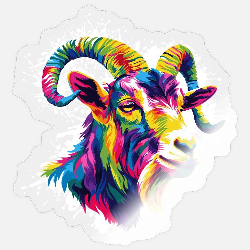Bunter Widder Kopf  Sticker Größe S (10 x 10 cm)