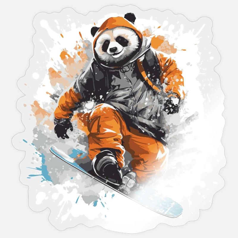 Panda Snowboard - Sticker size S (10 x 10 cm) - transparent glossy