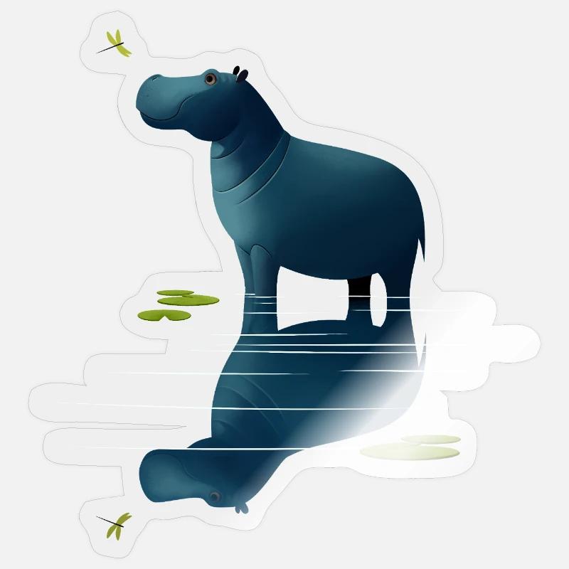 Nilpferd und Libelle Sticker Größe S (10 x 10 cm)