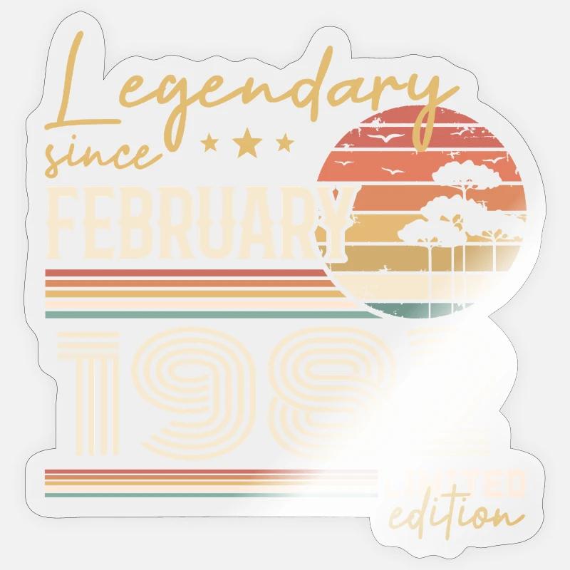 Février 1982 anniversaire 1982 légendes Février - Sticker taille S (10 x 10 cm) - brillant transparent