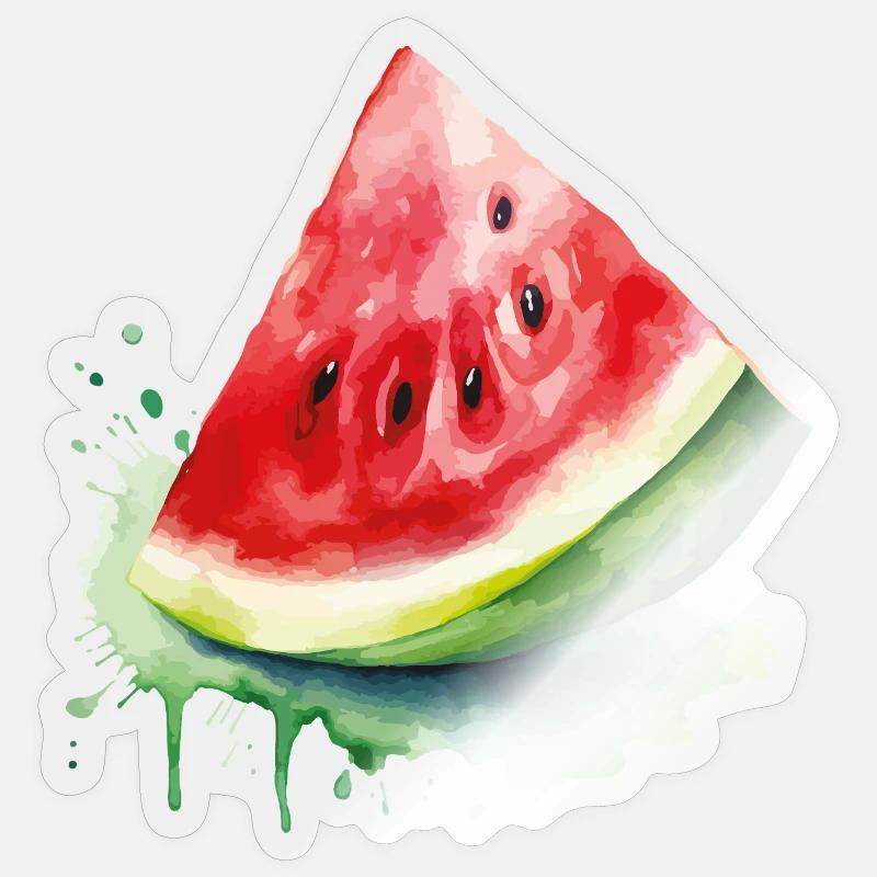 Éclaboussure d’aquarelle pastèque - Sticker taille S (10 x 10 cm) - brillant transparent