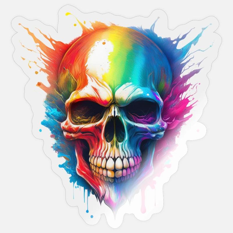 Regenbogen-Schädel Farbexplosion Sticker Größe S (10 x 10 cm)