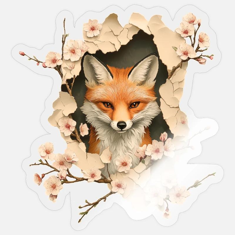 Fuchs mit Kirschblüten Sticker Größe S (10 x 10 cm)