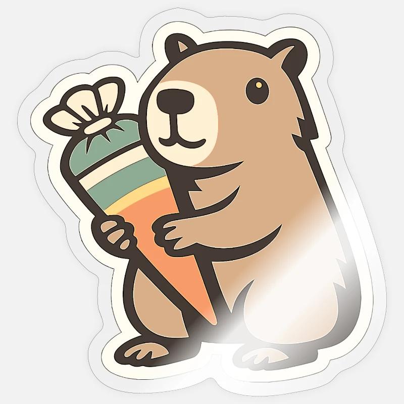 Capybara Schulkind – 1. Klasse - Sticker Größe S (10 x 10 cm) - Transparent glänzend