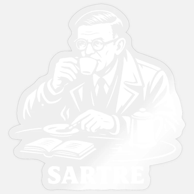Existential Brew Sartre Portrait - Sticker size S (10 x 10 cm) - transparent glossy