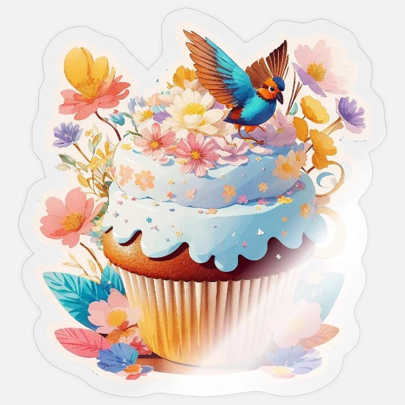  Cupcake Vogel Sticker Größe S (10 x 10 cm)