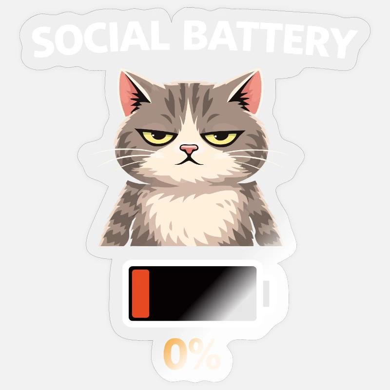 Chat à faible batterie sociale - Sticker taille S (10 x 10 cm) - brillant transparent