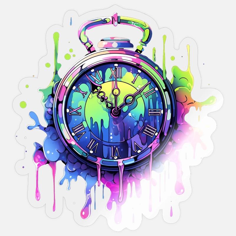 Bunte Uhr mit Farbspritzern Sticker Größe S (10 x 10 cm)