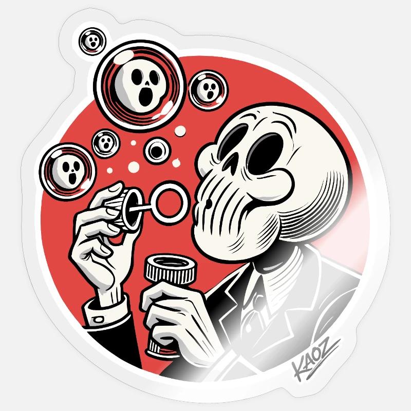 Skeleton Bubble Blower Illustration - Sticker size S (10 x 10 cm) - transparent glossy