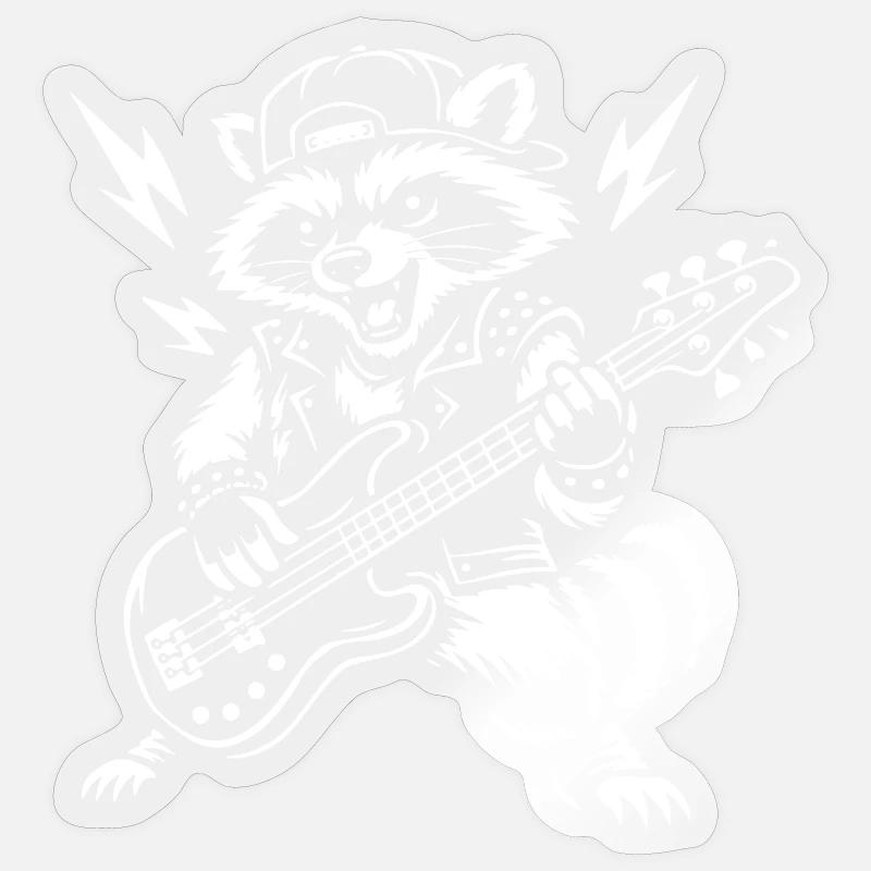 Raccoon jouant de la basse - Sticker taille S (10 x 10 cm) - brillant transparent